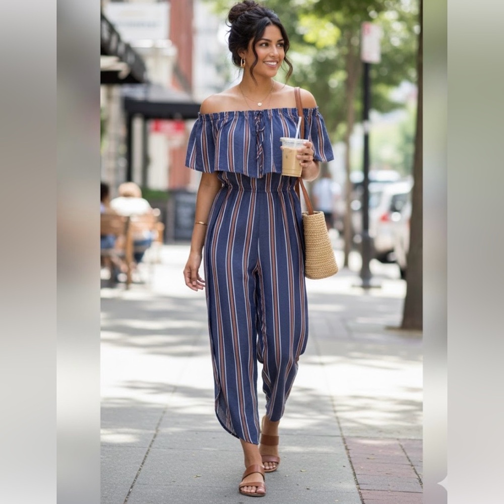 Saltwater LUXE striped jumpsuit Blue and Orange Striped Set Size M